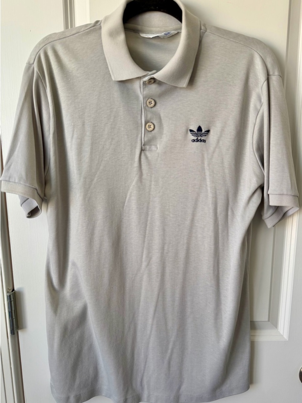 Vintage 1970’s Adidas Men’s Polo Shirt in Light Gray with Embroidered Trefoil
